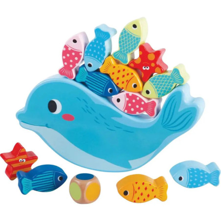 SpielMaus Holz Balance Spiel Delfin, 14 Teile
