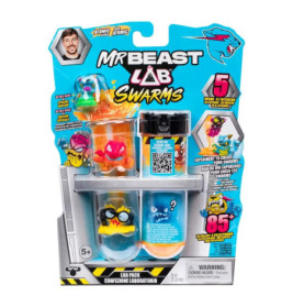 MrBeast Lab Swarms Spielset mit bunten Kreaturen und Laborgläsern, geeignet ab 5 Jahren.