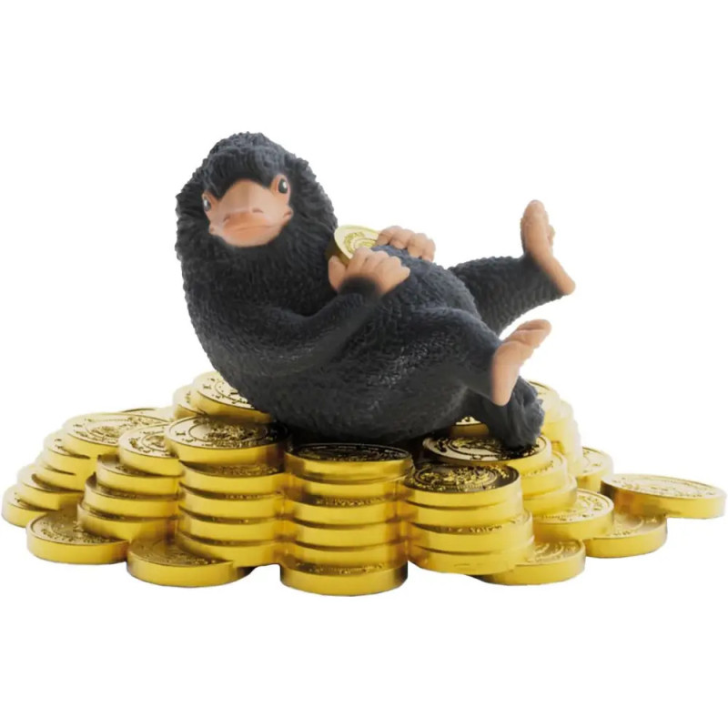 Ein schwarzes Wesen hält Goldmünzen und liegt auf einem Stapel glänzender Goldmünzen. Ein schwarzes Wesen hält Goldmünzen und liegt auf einem Stapel glänzender Goldmünzen.