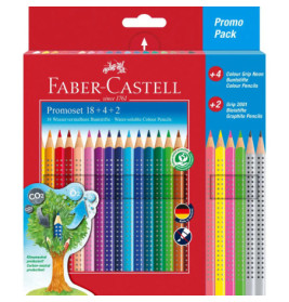Faber-Castell Farbstifte, 24er Promo-Packung in verschiedenen Farben, mit Baum-Illustration.