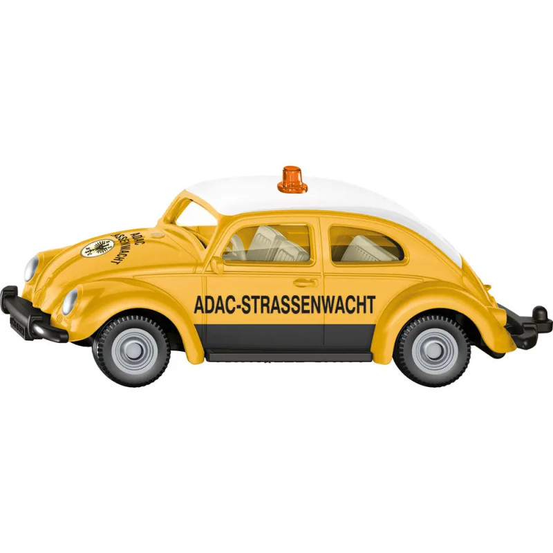 Gelbes Spielzeugauto, seitlich, mit ADAC-STRASSENWACHT-Schrift und orangefarbener Leuchte auf dem Dach.