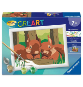 Malset mit zwei Eichhörnchen, Farben, Pinseln und Rahmen, geeignet für Kinder ab 7 Jahren.