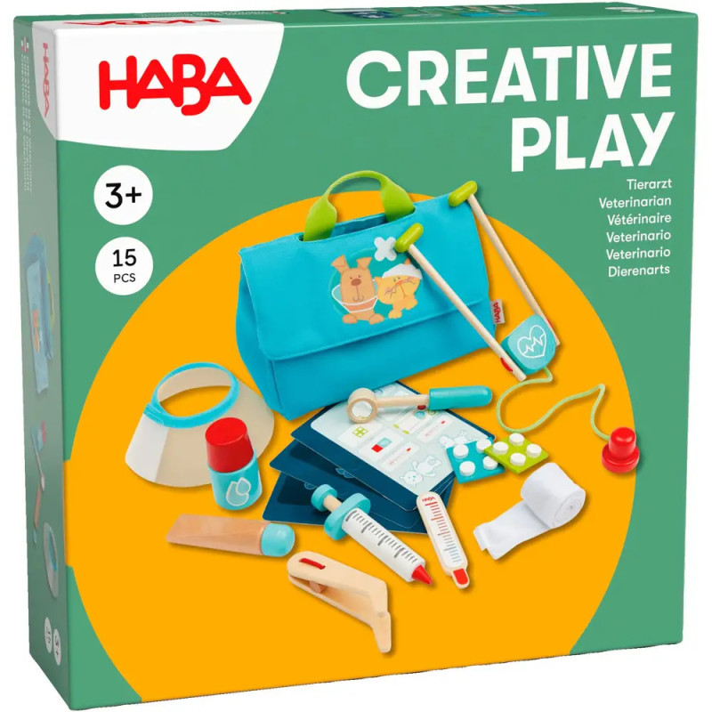 HABA Tierarzt-Set ab 3 Jahren: Spielzeug-Arztkoffer und medizinische Utensilien in der Box.