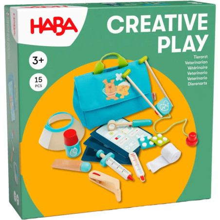HABA Tierarzt-Set ab 3 Jahren: Spielzeug-Arztkoffer und medizinische Utensilien in der Box.