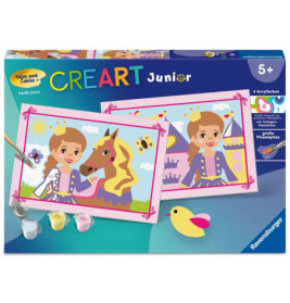 CreArt Junior-Malkasten mit Prinzessin, Pferd, Farbtöpfen und Pinsel auf der Verpackung.