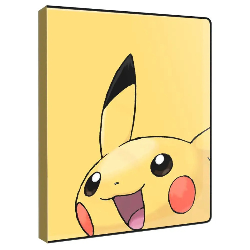 Gelber Ordner mit Pikachus lächelndem Gesicht, roten Bäckchen und einem erhobenen Ohr auf gelbem Hintergrund.