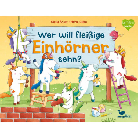 Ein Buchcover mit gezeichneten Einhörnern.