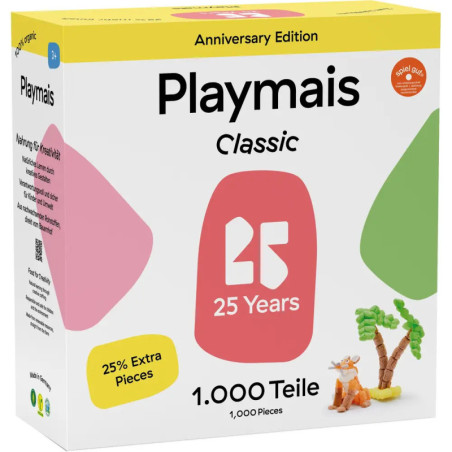 PlayMais Classic Jubiläumsbox, 1.000 Teile, Tier- und Baum-Modell auf der Vorderseite.