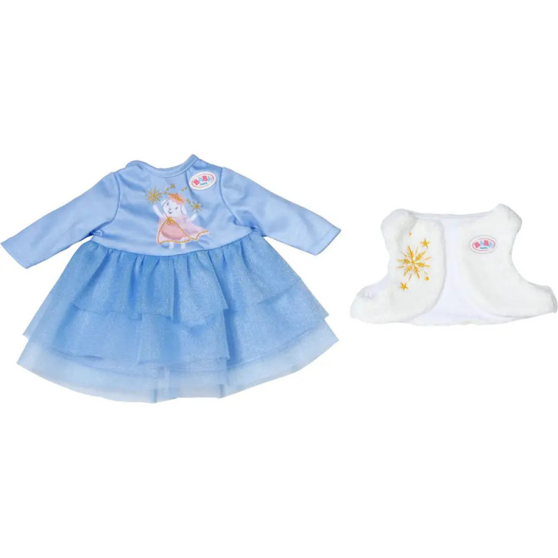 Blaues Langarmkleid mit Tüllrock und weißer Weste für ein Stofftier. Blaues Langarmkleid mit Tüllrock und weißer Weste für ein Stofftier.