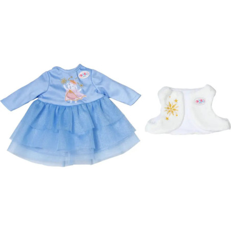 Blaues Langarmkleid mit Tüllrock und weißer Weste für ein Stofftier. Blaues Langarmkleid mit Tüllrock und weißer Weste für ein Stofftier.