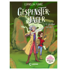Zwei Figuren vor leuchtenden Runensteinen Buchtitel: Gespensterjäger ...in großer Gefahr.