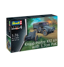 Revell Bausatz Krupp Protze KFZ 69 mit 3,7cm PaK, Maßstab 1:76, 61 Teile, Schwierigkeitsgrad 4.