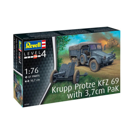 Revell Bausatz Krupp Protze KFZ 69 mit 3,7cm PaK, Maßstab 1:76, 61 Teile, Schwierigkeitsgrad 4. Revell Bausatz Krupp Protze KFZ 69 mit 3,7cm PaK, Maßstab 1:76, 61 Teile, Schwierigkeitsgrad 4.