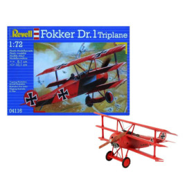 Revell Fokker Dr.I Triplane Bausatz und fertiges rotes Modellflugzeug, Maßstab 1:72.