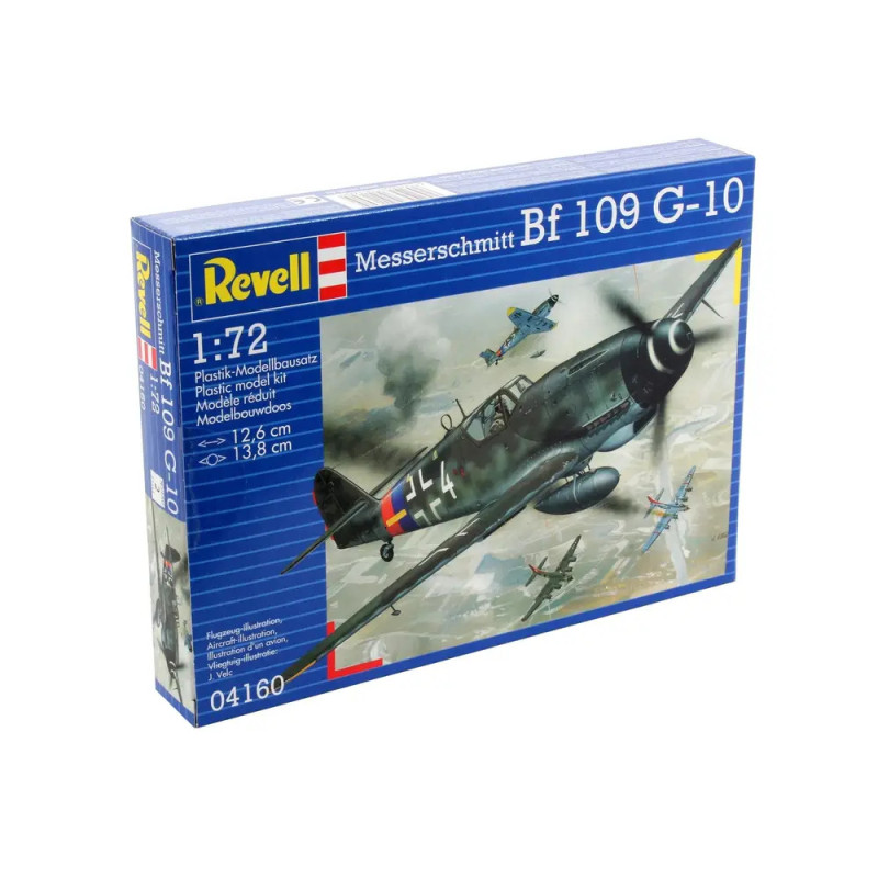 Revell Bf 109 G-10 Modellbausatz 1:72, Schachtel zeigt Jagdflugzeuge des Zweiten Weltkriegs.