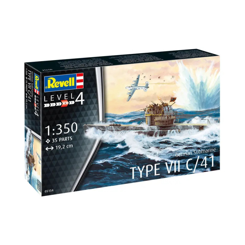 Revell Bausatz Typ VII C/41 U-Boot, Level 4, 1:350, 35 Teile, Länge: 19,2 cm. Revell Bausatz Typ VII C/41 U-Boot, Level 4, 1:350, 35 Teile, Länge: 19,2 cm.