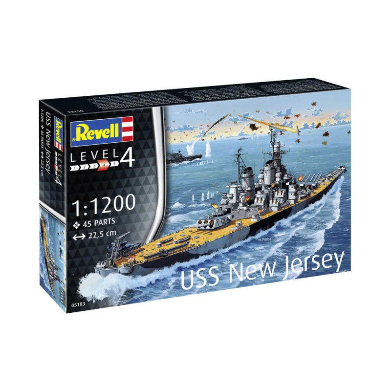 Revell Modellbausatz USS New Jersey: Schlachtschiff auf See mit Flugzeugen, Level 4, Maßstab 1:1200. Revell Modellbausatz USS New Jersey: Schlachtschiff auf See mit Flugzeugen, Level 4, Maßstab 1:1200.