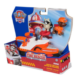 PAW Patrol Feuerrettungs-Boot mit Zuma- und Waschbärfigur in farbenfroher Verpackung.