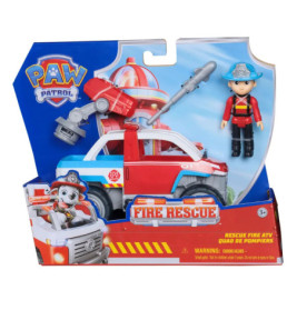 PAW Patrol Fire Rescue Spielset mit rotem Feuerwehrauto, Actionfigur und Zubehör in der Verpackung.