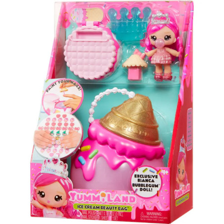 Yummiland Ice Cream Beauty Bag Spielset mit Puppe, Zubehör und Nagellack in rosa Verpackung.