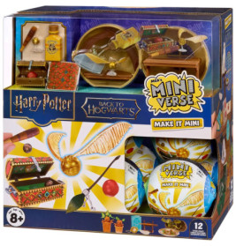 Harry Potter Mini Verse Spielset mit Hogwarts-Miniaturen und goldenem Schnatz auf der Verpackung.