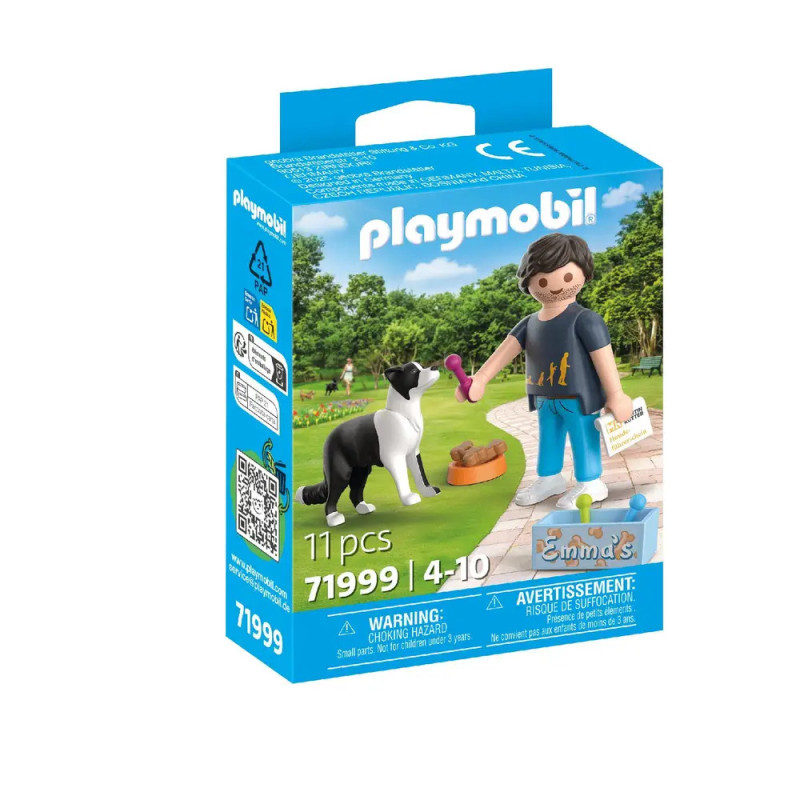 Playmobil-Set 71999: Person mit Hund, Knochen und Napf im Park. Von 4 bis 10 Jahren empfohlen.