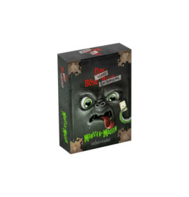 Spielkarton mit grünem Monster-Gesicht, deutscher Aufschrift "Das kleine Böse" und "Monster-Mogeln".