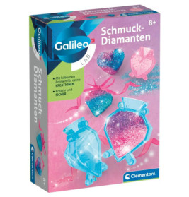 Galileo Lab Schmuck-Diamanten Bastelset-Box mit glitzernden Edelsteinen und herzförmigen Schmuckdesigns.