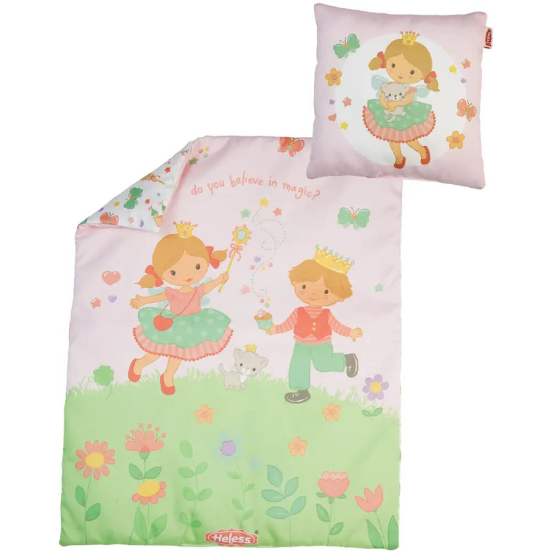 Kinder-Bettwäsche mit Prinzessin, Junge, Katze, Blumen und dem Schriftzug: Glaubst du an Magie?. Kinder-Bettwäsche mit Prinzessin, Junge, Katze, Blumen und dem Schriftzug: Glaubst du an Magie?.