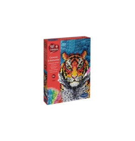 Schachtel eines Diamond-Painting-Sets mit buntem Perlenbild eines Tigers auf der Vorderseite.