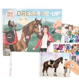 Spiral-Anziehbuch mit Pferden, einem Mädchen sowie Kleidung und Accessoire-Stickern auf dem Cover.