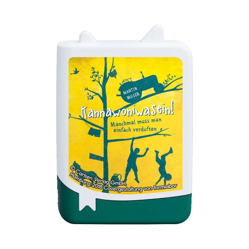 Gelbes und grünes Buchcover mit Bäumen und Menschen: Kannawoniwasein! von Martin Muser.