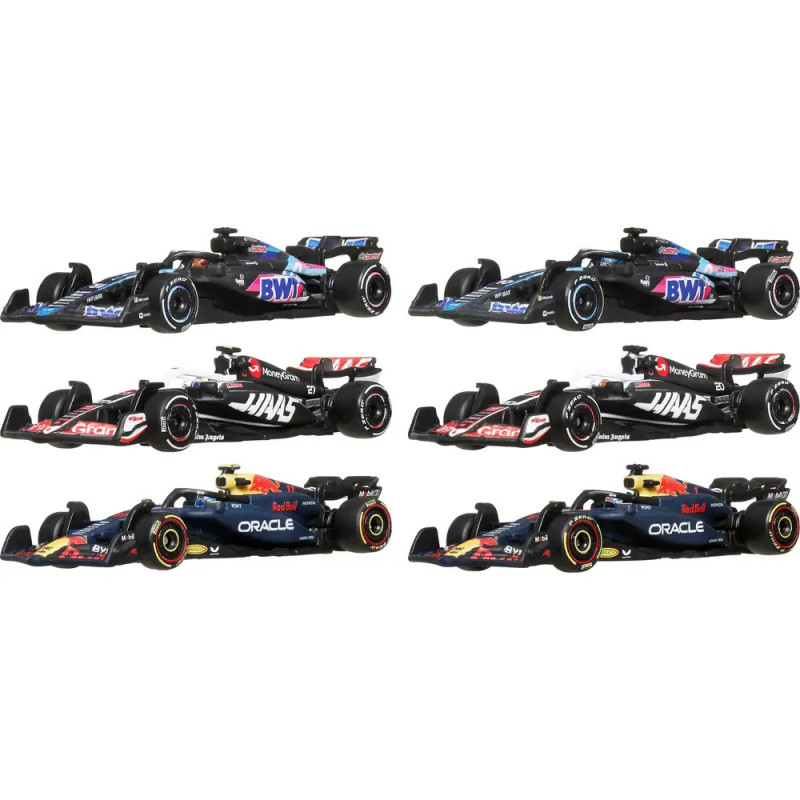 Sechs Formel-1-Autos verschiedener Teams im Profil, in zwei Reihen zu je drei arrangiert. Sechs Formel-1-Autos verschiedener Teams im Profil, in zwei Reihen zu je drei arrangiert.