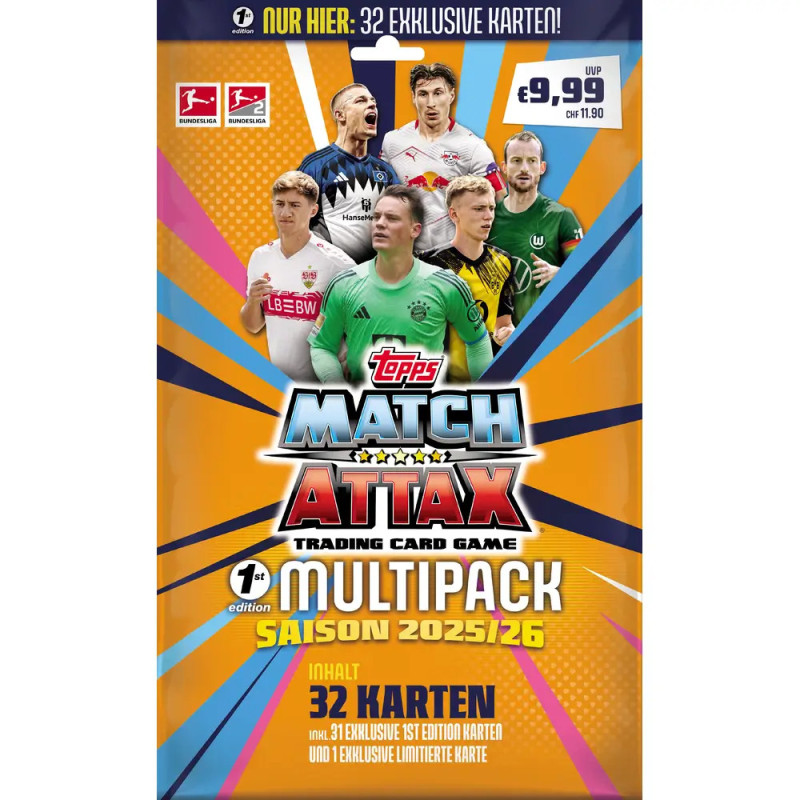 Topps Match Attax 2025/26 Multipack mit Fußballspielern auf dem Cover.