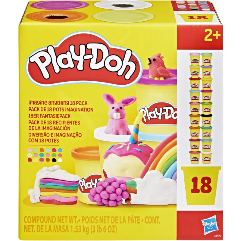 Play-Doh 18er-Pack für Kinder ab 2 Jahren mit bunten Knetfiguren und sichtbaren Dosen.