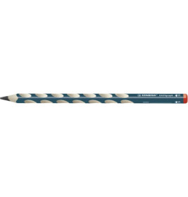 Blauer STABILO EASYgraph Bleistift mit weißen Griffen und roter, mit R beschrifteter Kappe.