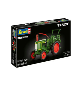Revell-Bausatz mit grünem Fendt F20 Dieselroß und roten Rädern auf dem Titelbild.