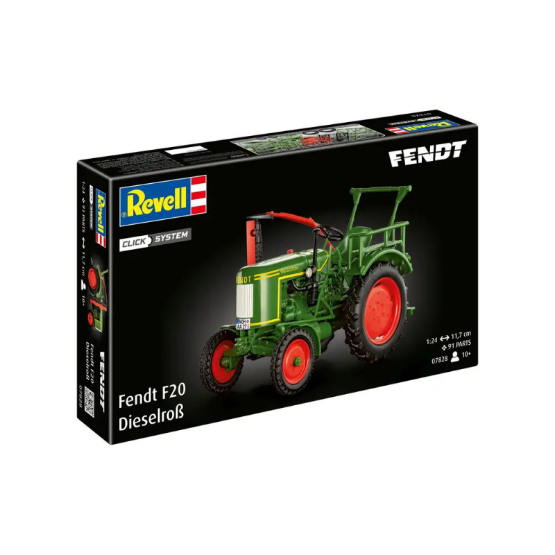 Revell-Bausatz mit grünem Fendt F20 Dieselroß und roten Rädern auf dem Titelbild. Revell-Bausatz mit grünem Fendt F20 Dieselroß und roten Rädern auf dem Titelbild.