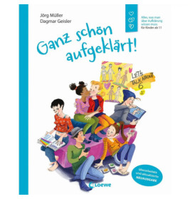 Sechs vielfältige Kinder sitzen lachend im Kreis, darüber steht der Text: Ganz schön aufgeklärt!.