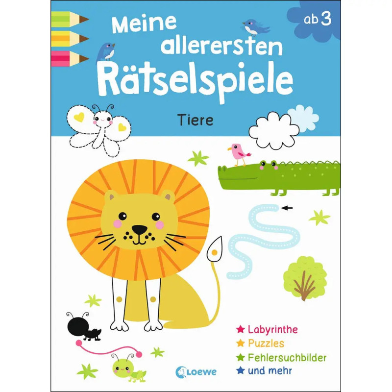 Buntes Cover von Loewe: Meine allerersten Rätselspiele - Tiere mit verspielten Tier-Illustrationen.