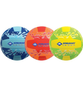 Drei bunte Schildkröt Fun Sports Bälle in Blau, Orange und Gelb mit Splash-Designs.