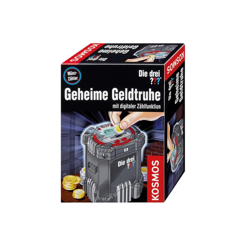 Box der Geheime Geldtruhe von Kosmos zeigt eine digitale Spardose mit Münzen und deutschem Text.