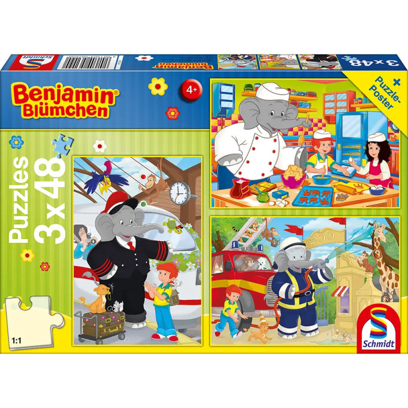 Kinderpuzzle Benjamin Blümchen, Im Einsatz, 3 x 48 Teile Kinderpuzzle Benjamin Blümchen, Im Einsatz, 3 x 48 Teile