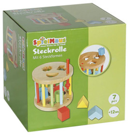 SpielMaus Steckrolle Formen-Steckspiel mit 6 bunten Formen, geeignet für Kinder ab 12 Monaten.