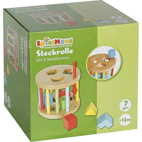 SpielMaus Steckrolle Formen-Steckspiel mit 6 bunten Formen, geeignet für Kinder ab 12 Monaten.