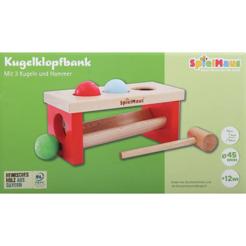SpielMaus Holz Kugelklopfbank, 24 x 11 x 10 cm