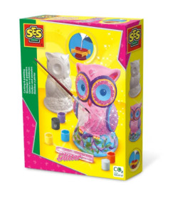 Gipsfigur Eule mit Glitzer