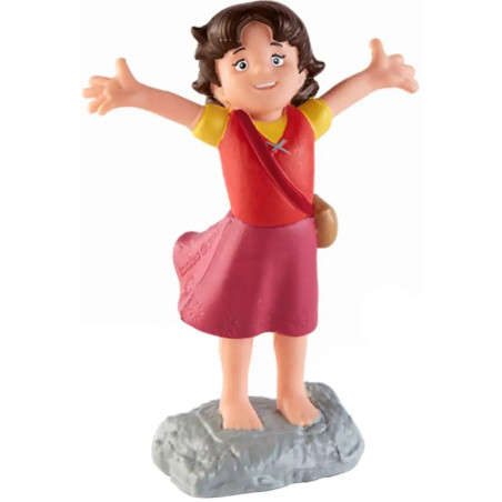 Figur einer lächelnden, barfuß auf einem Felsen stehenden Mädchenfigur mit ausgebreiteten Armen im roten Kleid und Weste. Figur einer lächelnden, barfuß auf einem Felsen stehenden Mädchenfigur mit ausgebreiteten Armen im roten Kleid und Weste.