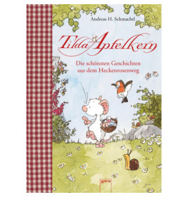 Buchcover mit einer Maus mit Korb, einem Rotkehlchen und Blumen Titel: Tilda Apfelkern.