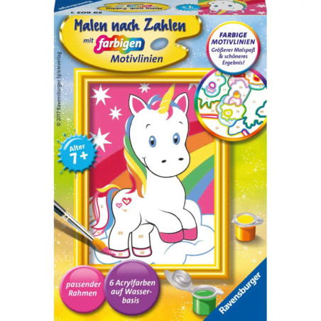 Malset für Kinder mit süßem Einhorn und Regenbogen-Hintergrund auf der Verpackung.